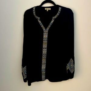 Democracy Black Long Puff Sleeve Lightweight Knit Top